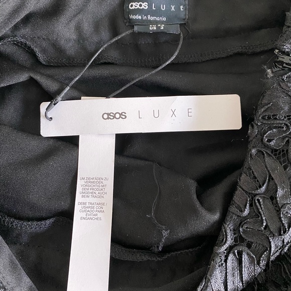NWT ASOS LUXE Black Off Shoulder Crop Top & Wide Leg Sheer Lace Trousers Size 2 - Picture 11 of 15